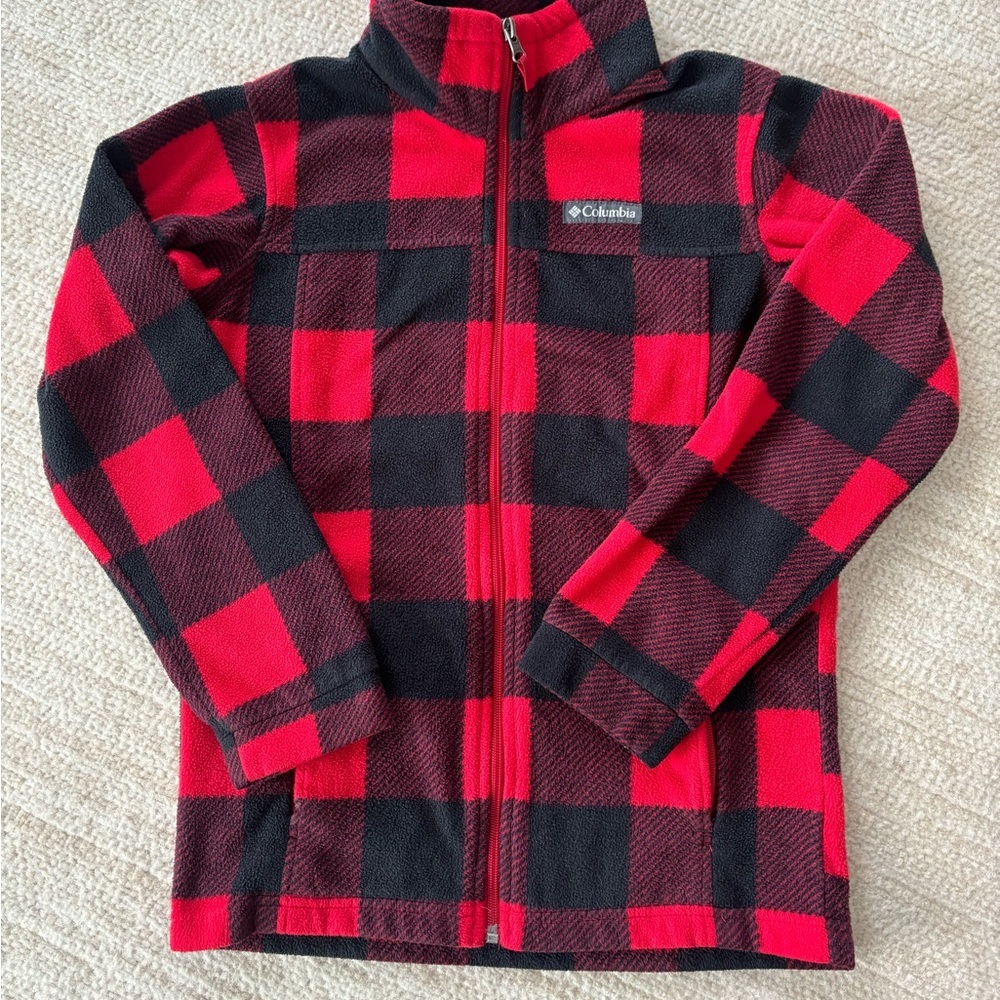 Columbia Red and Black Checkered Fleece Jacket